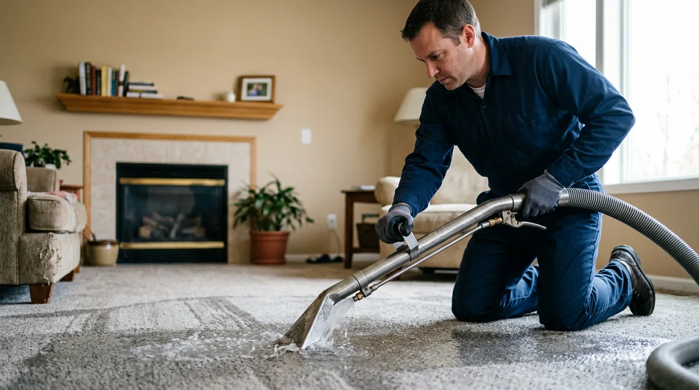 Water damage restoration technician working near Oconomowoc, WI